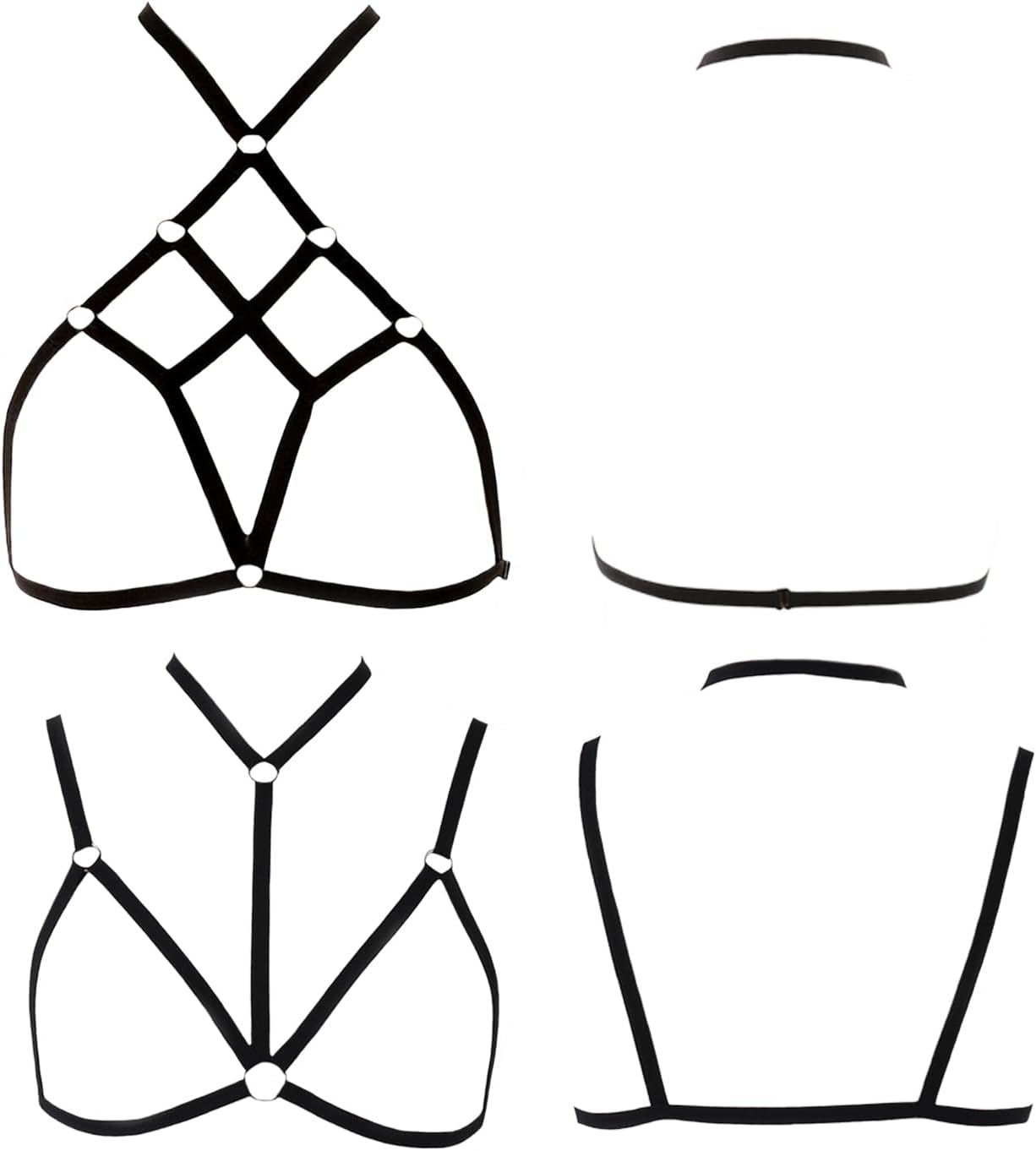 2 Pcs Womens Strappy Cage Bra Sexy Harness Halter Cupless Bra Punk Gothic Style Strappy Bralette Elastic Hollow Out Crop Top Black