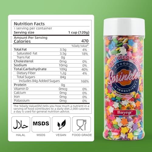 Rainbow Sprinkles for Cake Decorating Edible Star Confetti Sprinkles Mix for Cake, Baking, Ice Cream, Cookies, Cupcake Topper 4.2 OZ