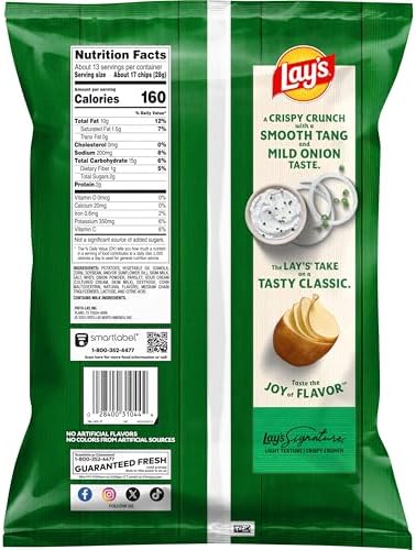 Lay's Potato Chips, Sour Cream & Onion Flavored, 12.5 Oz