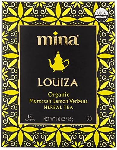 Mina Louiza, Organic Moroccan Lemon Verbena Tea, Organic Herbal Tea Bags, 15 Biodegradable Sachets, Refreshing Lemon Tea, Caffeine Free, Moroccan Lemon Verbena Tea Bags