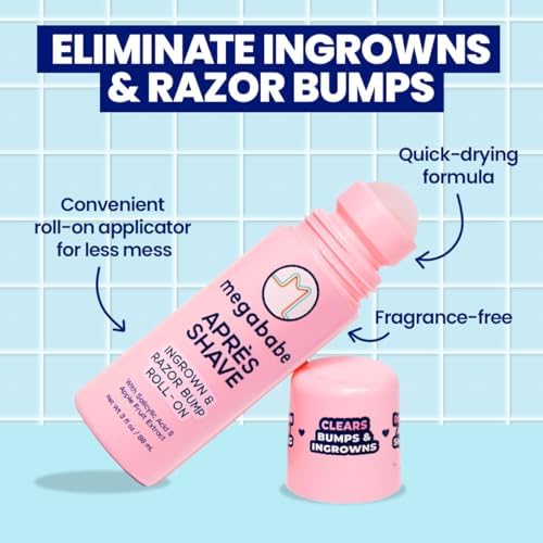 Megababe Après Shave (3.0 fl oz) | Post-Shave & Waxing | Ingrown Hair & Razor Bump Roll-On Treatment for Women | Bikini, Armpits & Legs