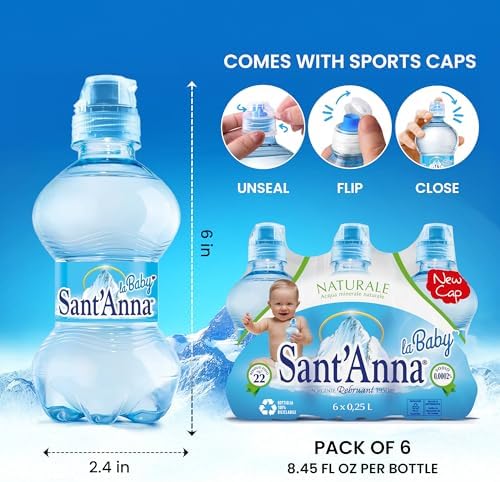 Sant'Anna La Baby Natural Mineral Water, 8.45 Fl Oz (6-Pack) | Pure Italian Alps Mountain-Fresh Drinking Water | Sodium-Free Mineral in BPA-Free Bottles