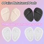 Ball of Foot Cushions for Women, 8PCS Metatarsal Pads & Shoe Inserts | Instant Pain Relief & All-Day Comfort, Secure Gel Heel Inserts for High Heels, Universal Fit Size ((Clear, Beige, Black)