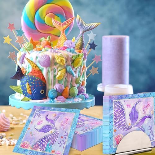 50Pcs Mermaid Napkins Mermaid Birthday Party Decoration Mermaid Tail Disposable Paper Napkin for Kids Girls Baby Shower Mermaid Themed Birthday Party Supplies Table Decorations