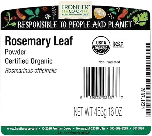 Frontier Co-op Organic Rosemary Leaf Powder, 1lb Bulk Bag - Natural and Dried Rosemary Leaves Powder - Ideal for Cooking, Baking, Kosher