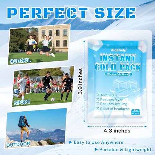8 Pack Instant Cold Packs (4.3" x 5.9") - Disposable Ice Packs for Injuries | Cold Compress Ice Pack for Pain Relief, Swelling, Inflammation, Sprains, Toothache - Cold Pack for Athletes