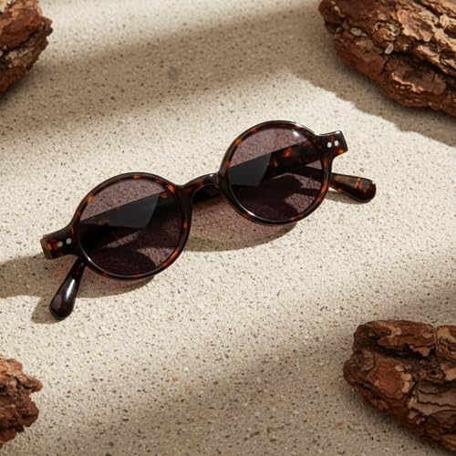 2SeeLife Small Round TR-90 Reading Sunglasses for Men & Women - Narrow-Medium Fit, Sturdy Frame, Spring Hinges, Retro Sun Readers, Brown Tortoise, +3.00