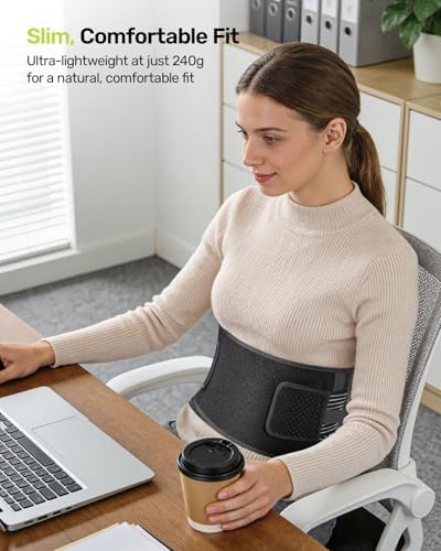 Rakiie Slim Back Brace for Lower Back Pain Relief, Lightweight & Breathable Back Support Brace for Men Women, Ergonomic Light Lumbar Support for Everyday Wear, Light Gray M