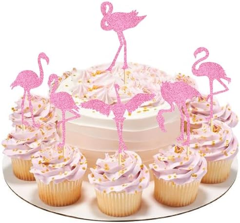 24Pcs Flamingo Cupcake Toppers Tropical Flamingo Summer Hawaii Theme Party Birthday Wedding Party Cake Decorative Supplies