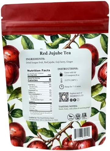 Deer Soul Red Jujube Tea with Red Jujube, Longan Fruit, Goji Berry & Ginger | Loose Leaf Herbal Tea, 1.5 oz