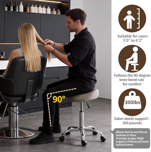 Saddle Stool, Swivel Saddle Stool with Wheels, Adjustable Rolling Stool 18"-26", Faux Leather Rolling Stool for Salon, Massage, Clinic, Lab, Office (Light Grey, 1PCS (18"-26"))