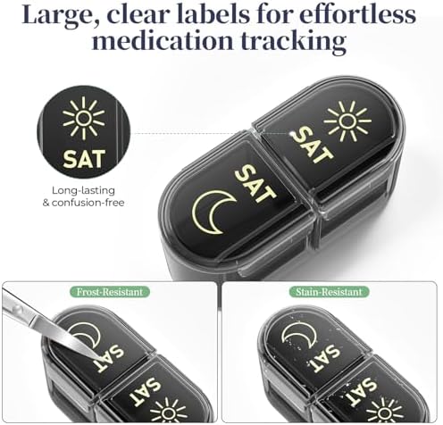 Betife AM PM Pill Organizer 7 Day, Weekly Pill Organizer 2 Times a Day, Daily Pill Box AM PM, Portable Travel Medicine Case, Day and Night Pill Container for Medication, Vitamin or Supplement