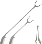 2 Pack Stainless Steel Grabber Reacher Tool, 32" Foldable & 16" Rigid Short Reacher, 360° Rotating Jaw Heavy Duty Trash Picker, Durable Pickup Tool for Seniors, Home & Garden (Gray)