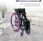 Sports Wheelchair for Adult, Lightweight Aluminum Alloy Wheelchair with Handrail,Folding Transport Wheelchairs with Anti-Tipper,Self-propelled Manual Chair,with Handbrakes(42cm/16.5in,Purple)