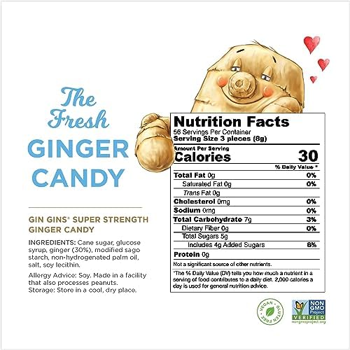 GIN GINS Super Strength – Natural Ginger Candy by The Ginger People – Individually Wrapped Healthy Candy – Super Strength Flavor – Large 1 lb Bag (16oz) – Pack of 1