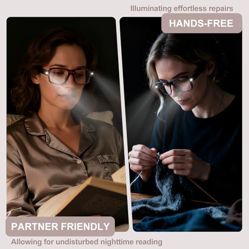 USB Rechargeable LED Reading Glasses, Lighted Hands-Free Readers for Seniors to Read in Dark