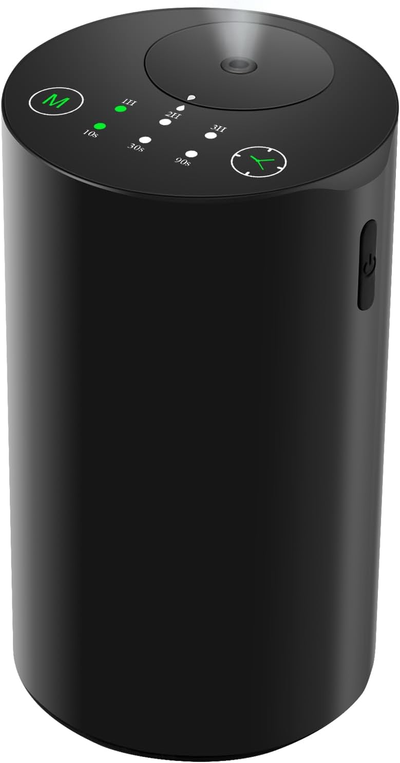 Waterless Essential Oil Diffuser, 7 Colors LED Light, Battery Powered Mini Scent Air Machine, Aromatherapy Mist Diffuser for Home Room Car Office，Black Aluminum Alloy (Black)