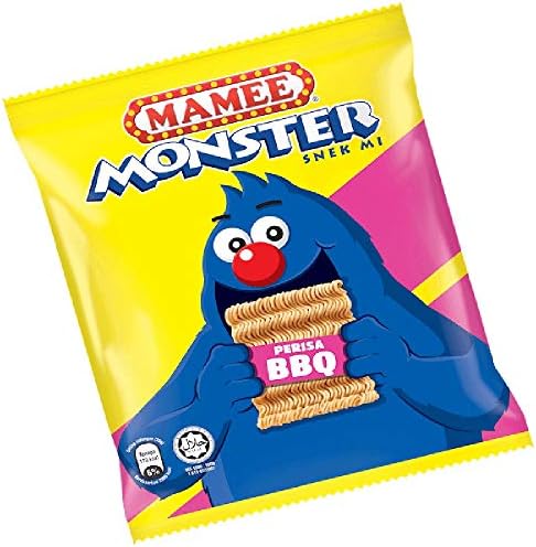 Mamee Malaysia Mamee Monster Chicken BBQ Spicy Pedas Flavour Instant Noodles Tea Time Snack Food Halal Ayam Pedas 7.05oz 1 Pack x 200g (8 Packs) (BBQ)