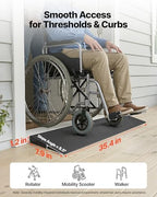 VEVOR 1.2" Rise Cuttable Threshold Ramp for Doorways, 35.4" Wide Natural Rubber Wheelchair Ramp, Non-Slip Solid Rubber Ramp with Double-Sided Tape for Doorways, Driveways, Bathroom, Smooth Tile