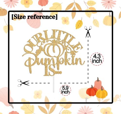 Little Pumpkin Theme He or She Cake Topper, Boy or Girls Cake Décor, Fall Autumn Baby Shower/Halloween Thanksgiving Baby Gender Reveal Party Decorations Supplies, Gold Glitter