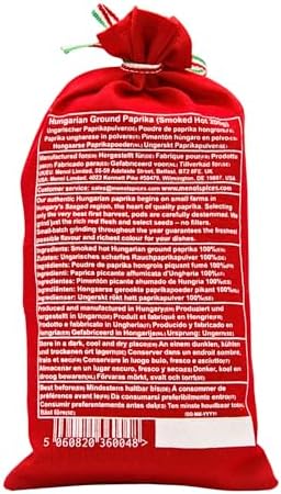 Menol Spices Authentic Hungarian Smoked Paprika Powder (Smoked Hot, 7oz / 200g) Gourmet Quality, Produced in region of Szeged, Hungary, Incredible Flavor, Freshly ground