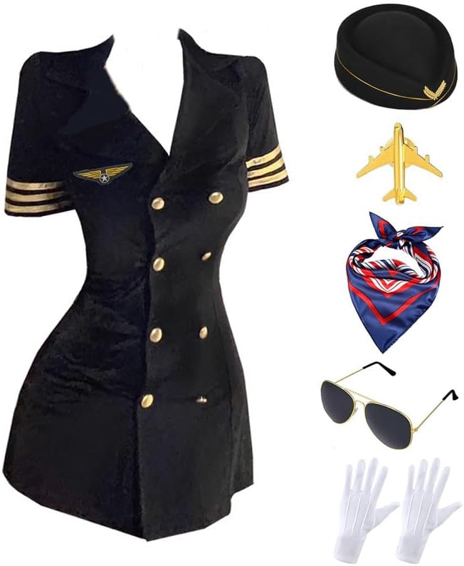 Adult Stewardess Costume Women Flight Attendant Costume with Accessories