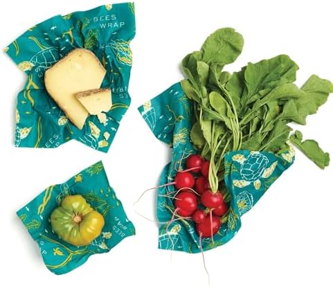 Bee's Wrap Beeswax Wraps for Food - 3 Pack of Assorted Beeswax Wraps - Small, Medium & Large Wrap - Made in USA Reusable Natural Food Wrap - Ocean Print