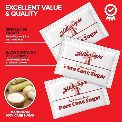 Bulk Sugar Packets, 500 Count - Individual Servings of White Sugar Packets for Coffee and Tea, Granulated Sugar Packs Great for Restaurants, Coffee Shops, Offices, Schools, and More