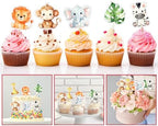 48 Pcs Animal Cupcake Toppers Jungle Safari Zoo Theme Cake Picks Cute Animal Party Decorations for Baby Shower Birthday Party Supplies