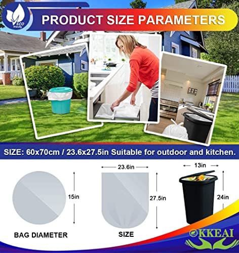 OKKEAI 8 Gallon Trash Bags 30L Garbage Bags Medium White Kitchen Trash Bags Wastebasket Liners for Bathroom,Home Office, Lawn,60 Count,Clear (Fits 7-10 Gallon Bins)