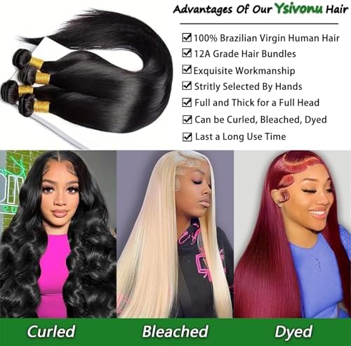 12A Human Hair Bundles 18 20 22 24 Inch 4 Straight Bundles Human Hair 100% Unprocessed Brazilian Remy Virgin Hair Extensions Raw Quick Weave Sew In Glossy Billion Hair Bundles Natural Black