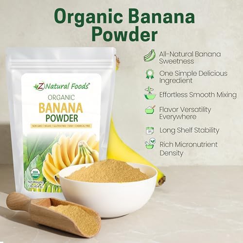Z Natural Foods Organic Banana Powder, Fiber Supplement for Glowing Skin and Enhanced Immunity, Great in Juice, Smoothies, and Recipes, Non-GMO, Vegan, Gluten-Free, Kosher, 1 lb.