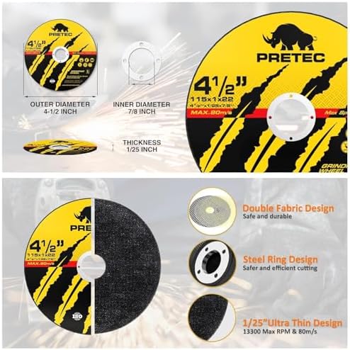 Cut Off Wheels 4-1/2", PRETEC 50+5 Pack Metal Cutting Wheel,Thin 4.5” Metal & Stainless Steel Fast Cutting Discs for Angle Grinder - 7/8" Arbor Hole