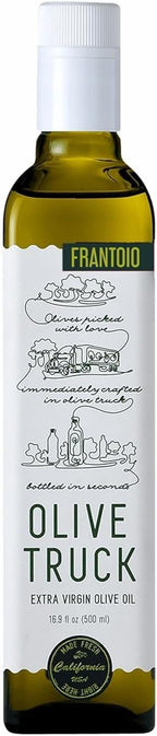 Olive Truck California Extra Virgin Olive Oil - Made from Early Harvest Olives, Authentic & Filtered, Glass Bottle, Cold-Pressed High Polyphenol Olive Oil - Frantoio (Italian) 16.9 fl oz (Pack of 1)