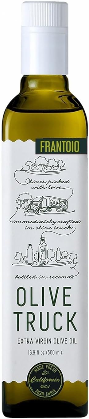 Olive Truck California Extra Virgin Olive Oil - Made from Early Harvest Olives, Authentic & Filtered, Glass Bottle, Cold-Pressed High Polyphenol Olive Oil - Frantoio (Italian) 16.9 fl oz (Pack of 1)