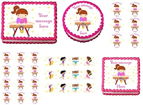 Gymnastic Set of 3 Edible pre-cut Cake strips side border Birthday Party Decoration.