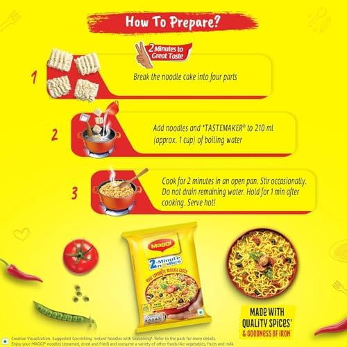 MAGGI 2-Minute Instant Masala Noodles, Iron Fortified, Made With Premium Spices (70g x40 pack)