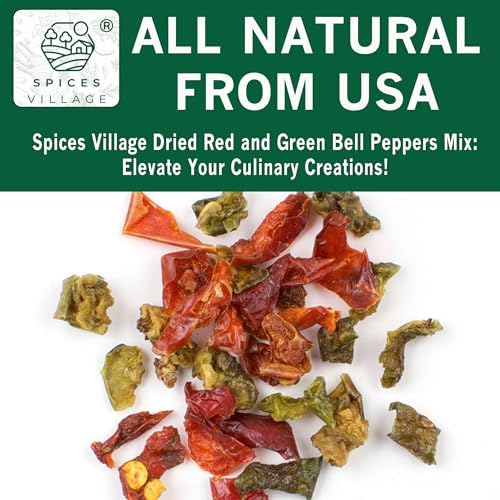 SPICES VILLAGE Dried Bell Pepper Flakes, Dehydrated Bell Peppers Mix, Dried Bell Pepper Flakes, 16 Oz (1 lb), Dried Ramen Toppings, Bulk Dried Vegetables for Soup Mix, Kosher, Gluten Free, Non GMO