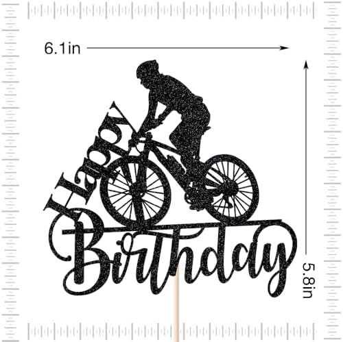 Black Flash Bicycle Happy Birthday Cake Topper,Birthday Party Cake Decoration,Sports Themed Party Supplies