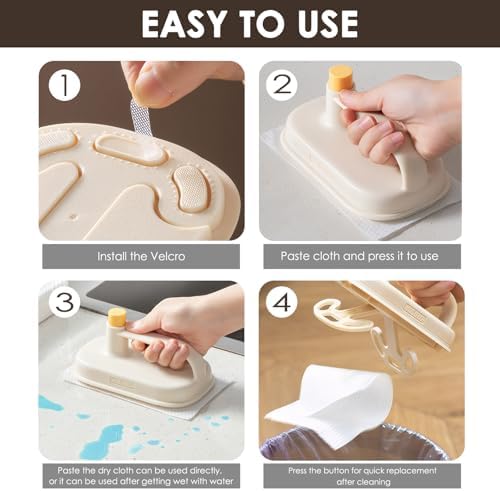 Magic Brush with 200 Disposable Cleaning Cloth, Kitchen Wipe with Replaceable Thin Rag, Household Brush with Handle for Home