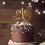 Cake Topper for 1st Birthday - Golden Glitter 'One' Sign, First Birthday Decorations for Photo Booth Props, Couples & Marriage 1st Anniversary