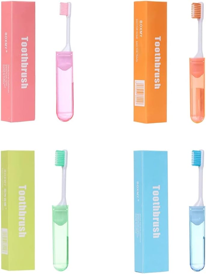 Tvoip 4 Pieces Portable Folding Toothbrush Super Soft Bristle Travelling Toothbrush Fold Travel Camping Hiking Outdoor Easy to Take Teethbrush