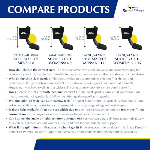 Brace Direct Dorsal Night Splint – Adjustable Sleeping Brace for Plantar Fasciitis, Achilles Tendonitis & Drop Foot, Heel & Arch Pain Relief, Size S-M (US Shoe Men 5-8 / Women 6-9)