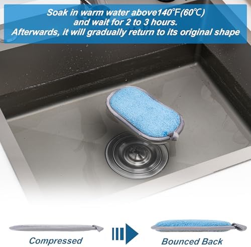 Dual-Sided Multi-Purpose Scrub Sponges, Non-Scratch Dishwashing Sponges for Kitchen, Reusable Microfiber Sponge for Efficiently Cleaning Dishes, High Density Sponge Inside (6 Pack, Medium) Gray