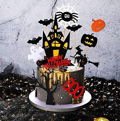 Set of 11 Haunted House Cake Toppers for Halloween - Includes Ghosts, Pumpkins, Spiders