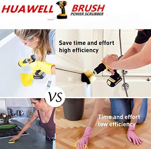 HUAWELL Drill Brush Power Scrubber Cleaning Brush with 2 Extended Attachment Set Kit for Grout, Floor, Tub, Shower, Tile, Bathroom and Kitchen Surface (Yellow)