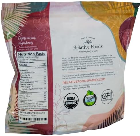 Relative Foods Organic Amaranth Flour – Gluten-Free, High Protein Organic Millet Flour – Amaranth Powder Ideal for Baking, Thickening, Flatbreads & More – 5lb Bag