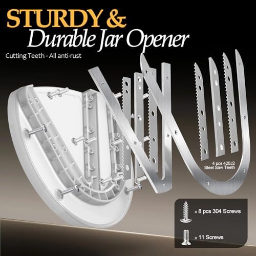 Mount-on Cabinet Jar Opener for Weak Hands,Seniors with Arthritis,Double U Shaped Grooves Grip Bottle Opener for Any Size Lid,304 Stainless Steel One-Handed Can Opener Tool for Home Assistance,White