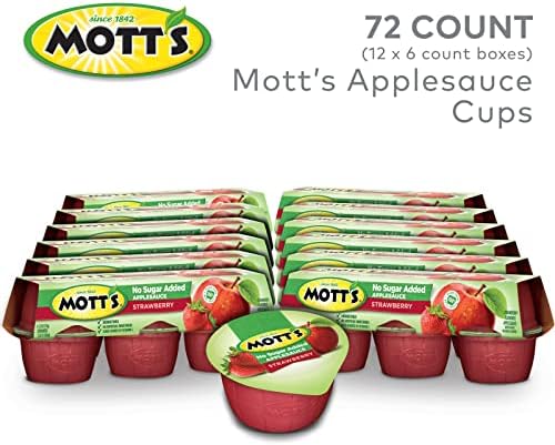 Mott's No Sugar Added Strawberry Applesauce, 3.9 Ounce Cup, 6 Count (Pack of 12)