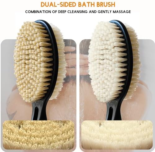 Gobiteli Back Scrubber with Soft and Stiff Bristles, 17''-25'' Long Handle Dual-Sided Shower Brush for Body for Deep Cleaning